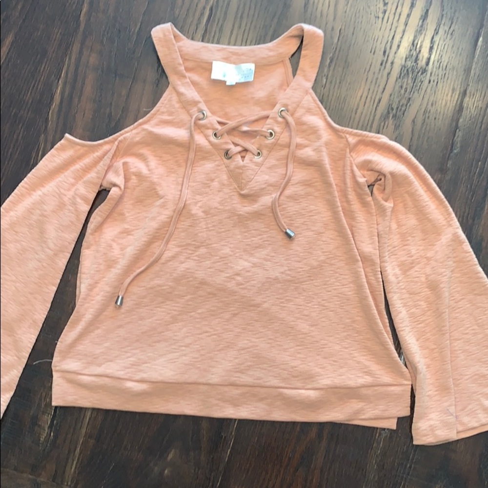 Orange open shoulder sweater